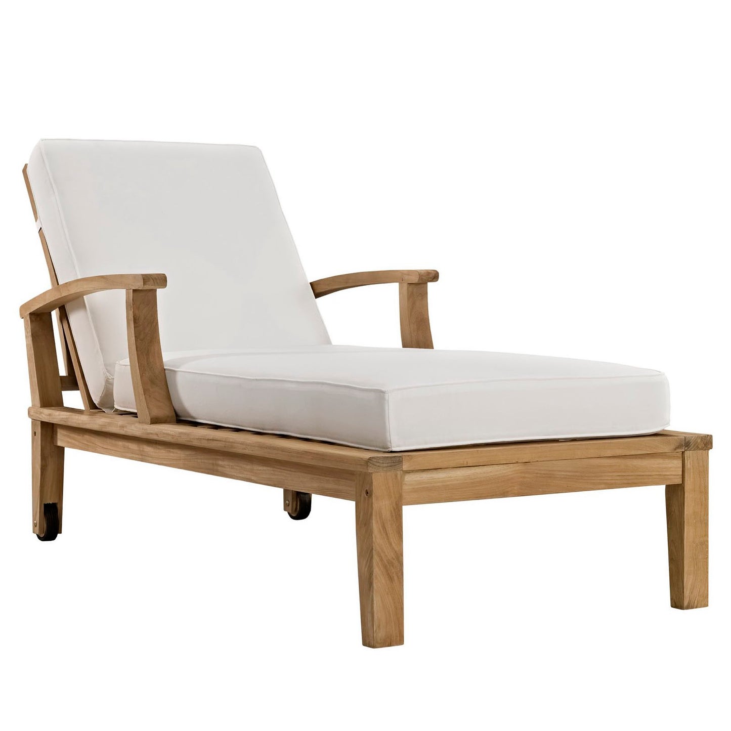 Modway - Marina Outdoor Patio Teak Single Chaise by Modway  Outdoor Furniture Sofa Sectionals White - EEI-1151-NAT-WHI-SET