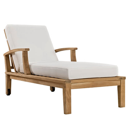 Modway - Marina Outdoor Patio Teak Single Chaise by Modway  Outdoor Furniture Sofa Sectionals White - EEI-1151-NAT-WHI-SET