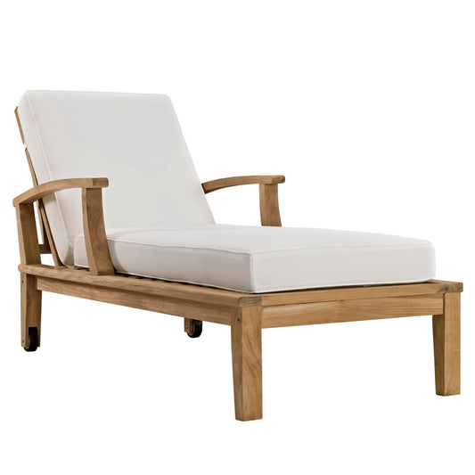 Modway - Marina Outdoor Patio Teak Single Chaise by Modway  Outdoor Furniture Sofa Sectionals White - EEI-1151-NAT-WHI-SET