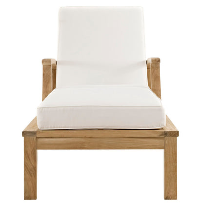 Modway - Marina Outdoor Patio Teak Single Chaise by Modway  Outdoor Furniture Sofa Sectionals White - EEI-1151-NAT-WHI-SET