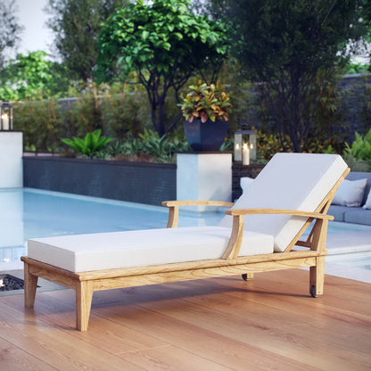 Modway - Marina Outdoor Patio Teak Single Chaise by Modway  Outdoor Furniture Sofa Sectionals White - EEI-1151-NAT-WHI-SET