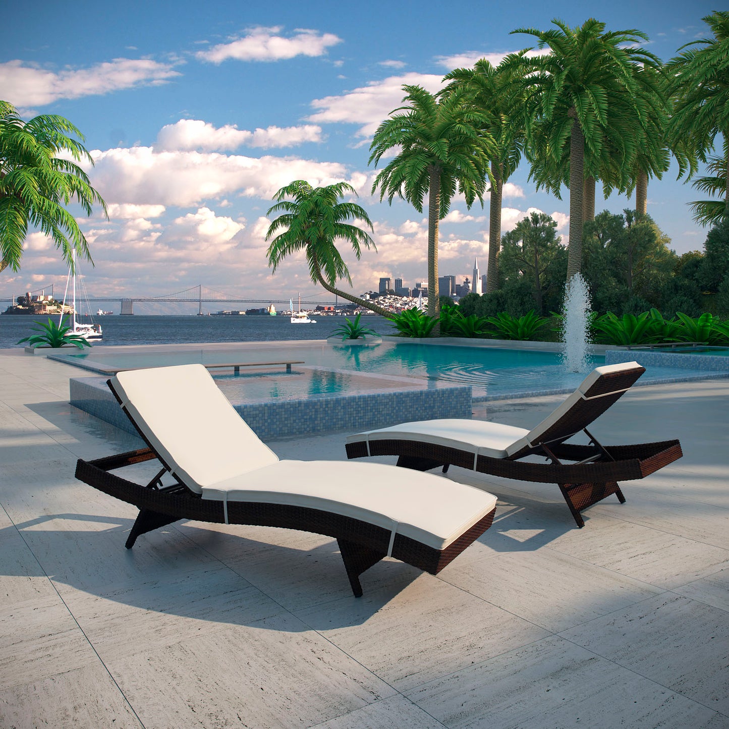 Modway Outlet Peer Outdoor Patio Chaise Set of 2 by Modway  Outdoor Furniture Furniture Brown White - EEI-1172-BRN-WHI