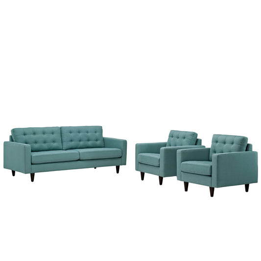 Modway Outlet Empress Sofa and Armchairs Set of 3 by Modway  Living Room Furniture Laguna - EEI-1314-LAG