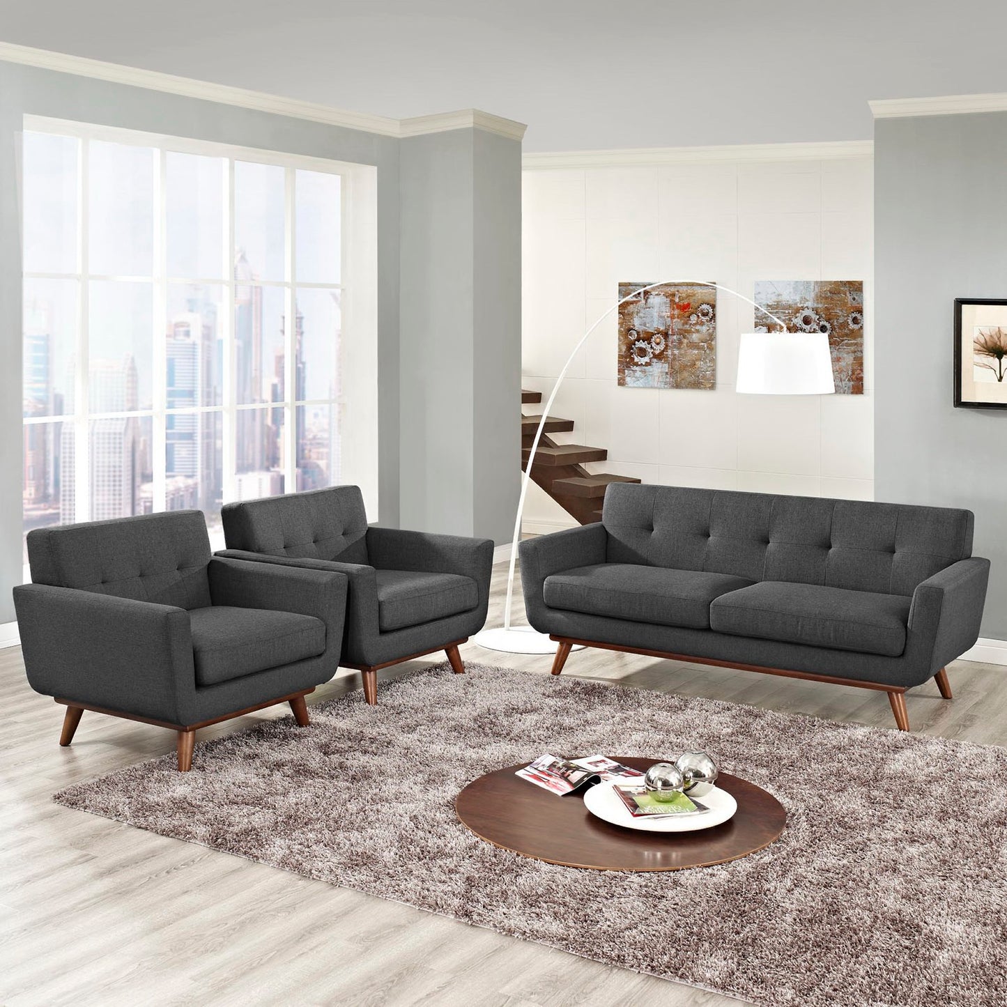 Modway - Engage Armchairs and Loveseat Set of 3 by Modway  Living Room Sofas and Armchairs Gray - EEI-1347-DOR