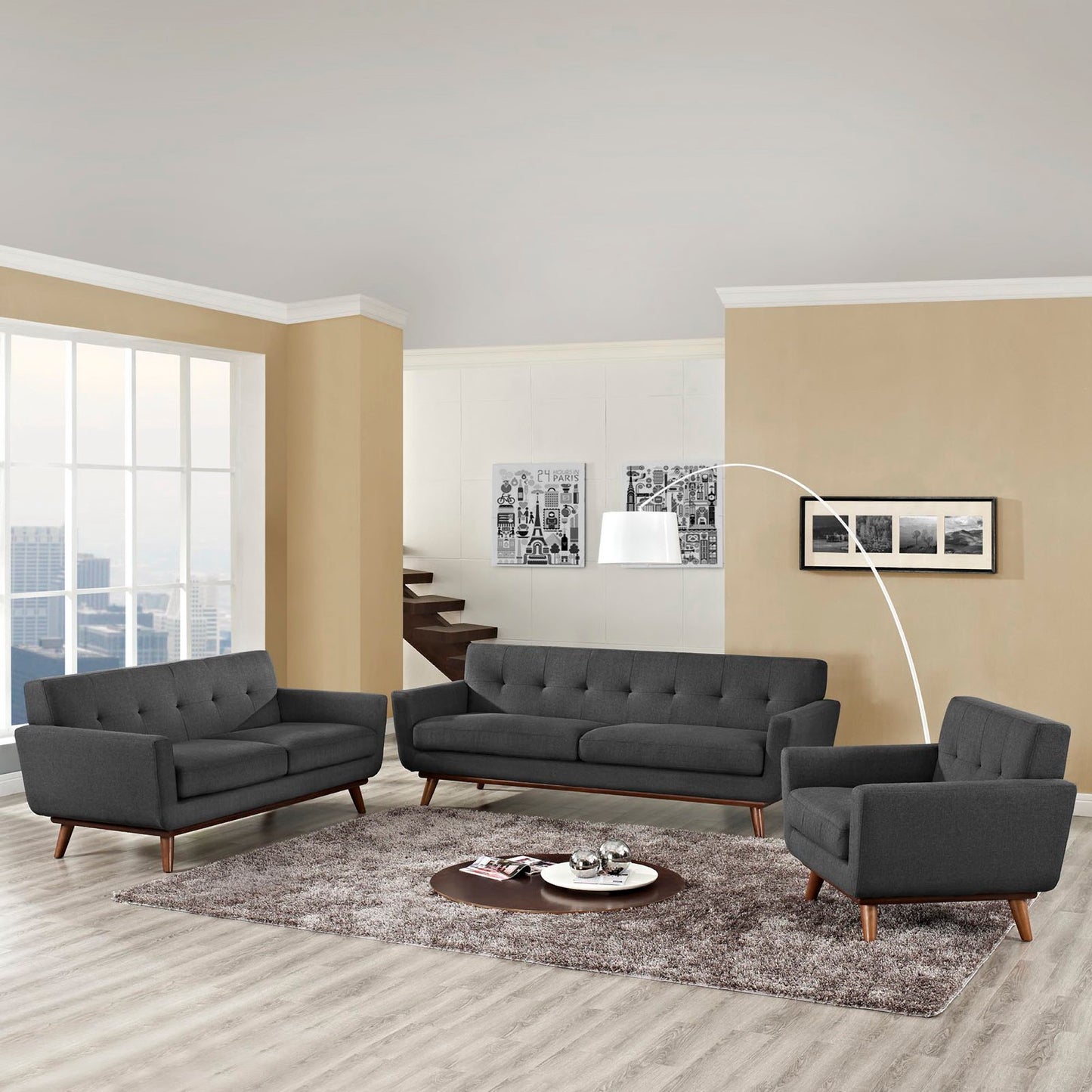 Modway - Engage Sofa Loveseat and Armchair Set of 3 by Modway  Living Room Sofas and Armchairs Gray - EEI-1349-DOR