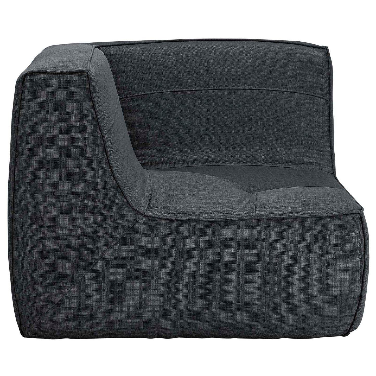 Charcoal fabric corner sofa with upholstered cushions for a modern living room.