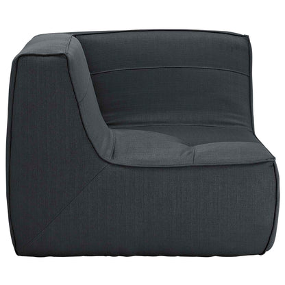 Charcoal fabric corner sofa with upholstered cushions for a modern living room.