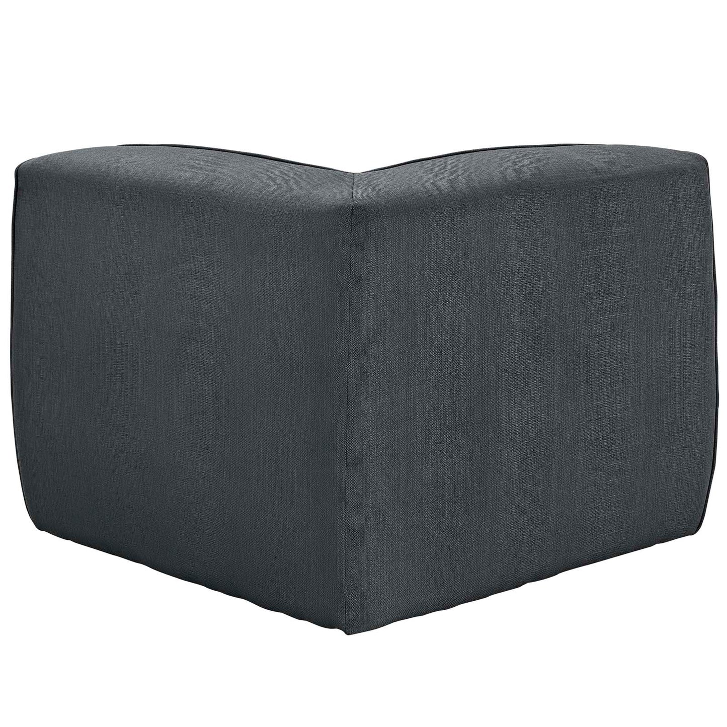 Charcoal fabric corner sofa with seam detail; versatile seating for living room.