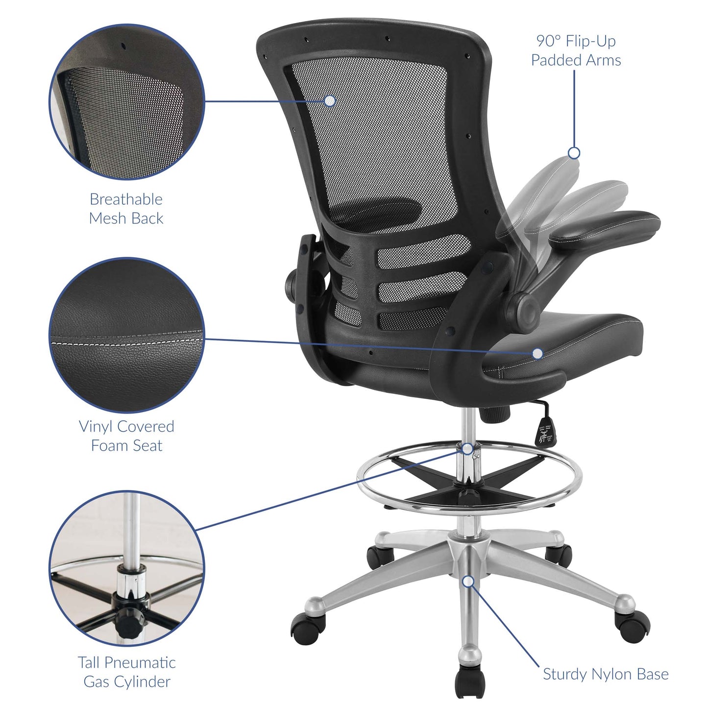 Modway - Attainment Vinyl Drafting Chair by Modway  Office Furniture Office Chairs Black - EEI-1422-BLK