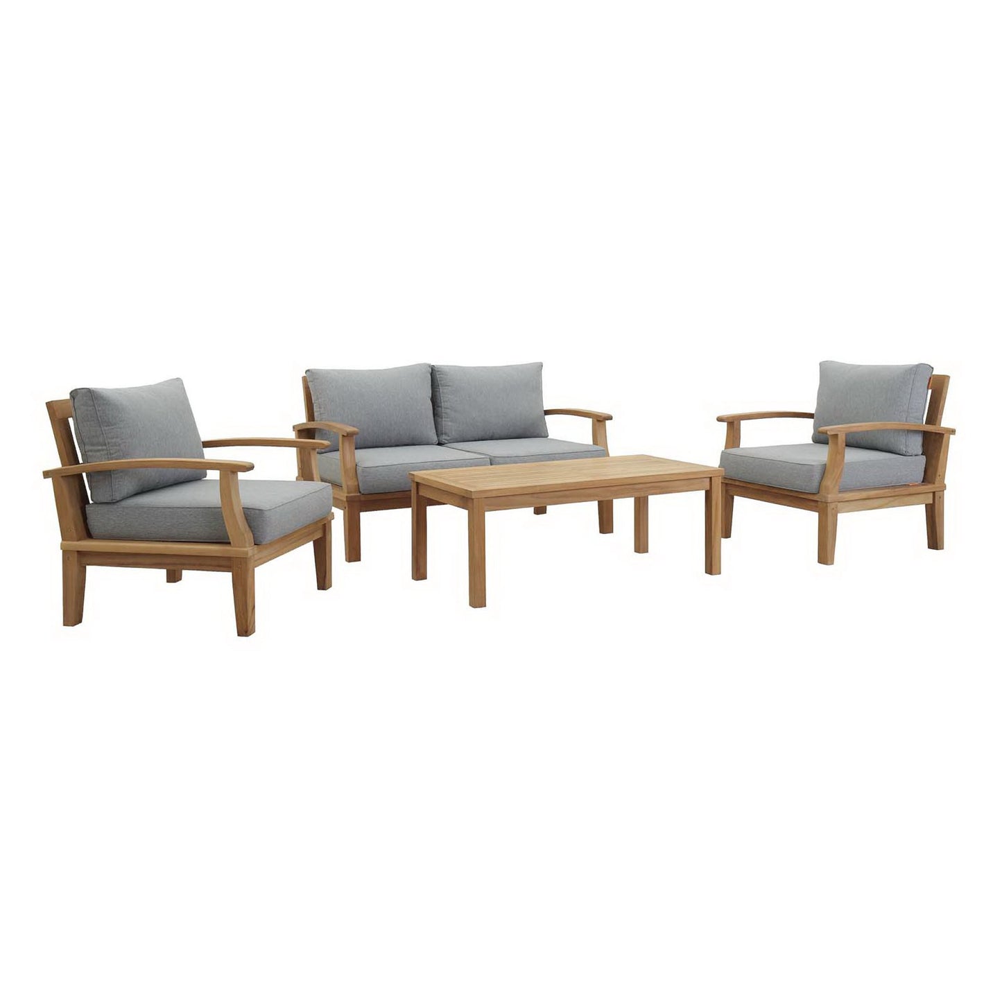 Modway - Marina 4 Piece Outdoor Patio Teak Set by Modway  Outdoor Furniture Sofa Sectionals Gray - EEI-1469-NAT-GRY-SET