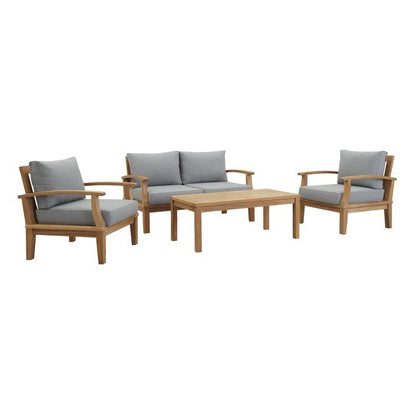 Modway - Marina 4 Piece Outdoor Patio Teak Set by Modway  Outdoor Furniture Sofa Sectionals Gray - EEI-1469-NAT-GRY-SET