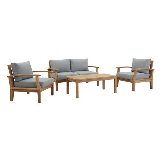 Modway - Marina 4 Piece Outdoor Patio Teak Set by Modway  Outdoor Furniture Sofa Sectionals Gray - EEI-1469-NAT-GRY-SET