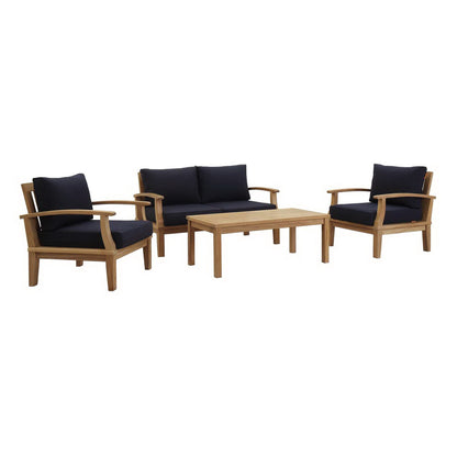 Modway - Marina 4 Piece Outdoor Patio Teak Set by Modway  Outdoor Furniture Sofa Sectionals Blue - EEI-1469-NAT-NAV-SET