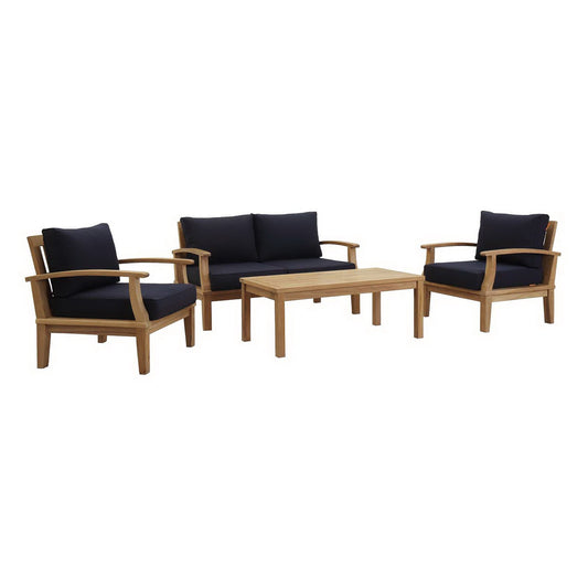 Modway - Marina 4 Piece Outdoor Patio Teak Set by Modway  Outdoor Furniture Sofa Sectionals Blue - EEI-1469-NAT-NAV-SET