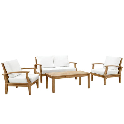 Modway - Marina 4 Piece Outdoor Patio Teak Set by Modway  Outdoor Furniture Sofa Sectionals White - EEI-1469-NAT-WHI-SET
