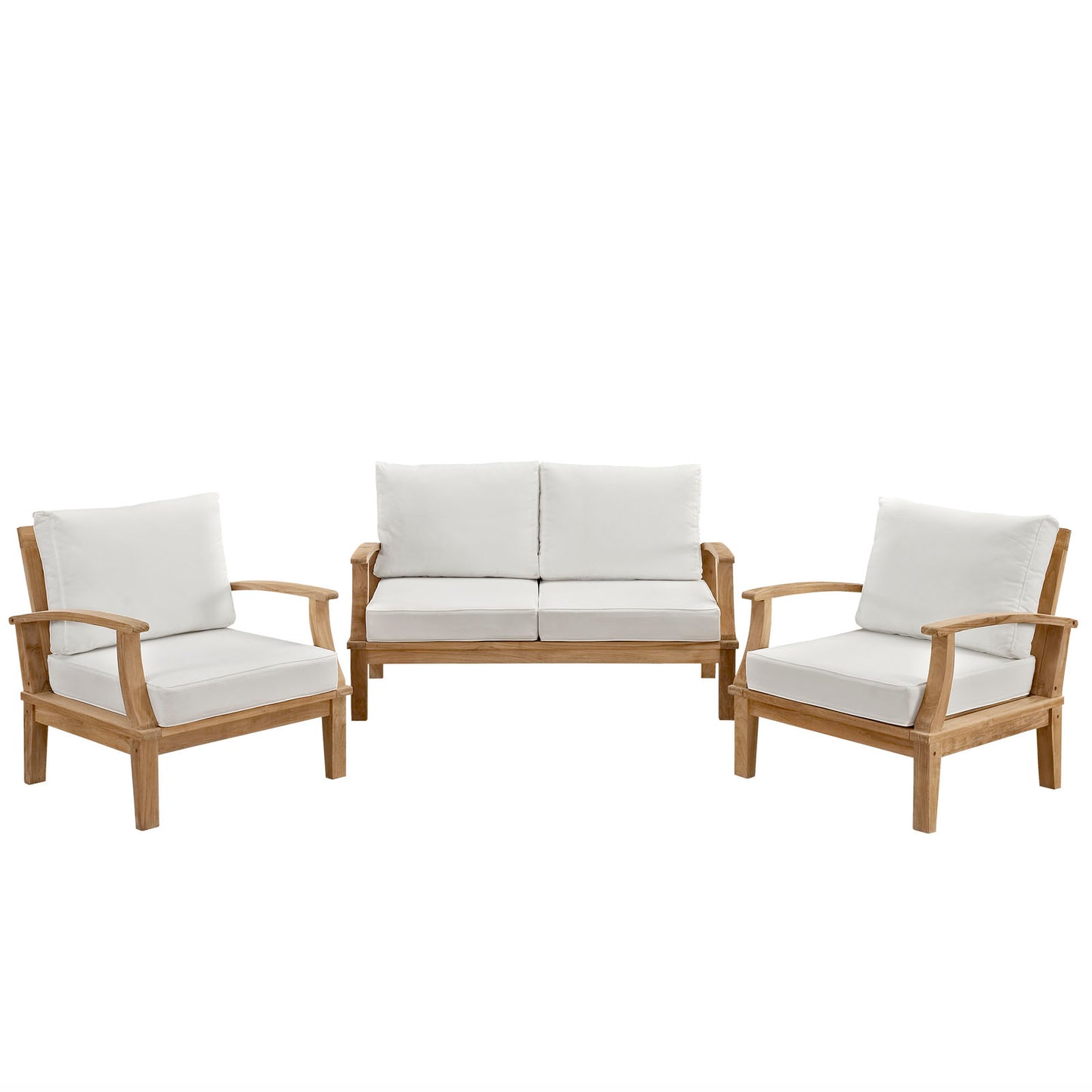 Modway - Marina 3 Piece Outdoor Patio Teak Set by Modway  Outdoor Furniture Sofa Sectionals White - EEI-1470-NAT-WHI-SET