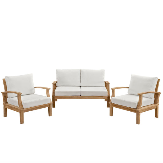Modway - Marina 3 Piece Outdoor Patio Teak Set by Modway  Outdoor Furniture Sofa Sectionals White - EEI-1470-NAT-WHI-SET
