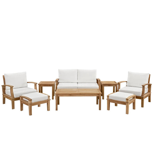 Modway - Marina 8 Piece Outdoor Patio Teak Set by Modway  Outdoor Furniture Sofa Sectionals White - EEI-1471-NAT-WHI-SET