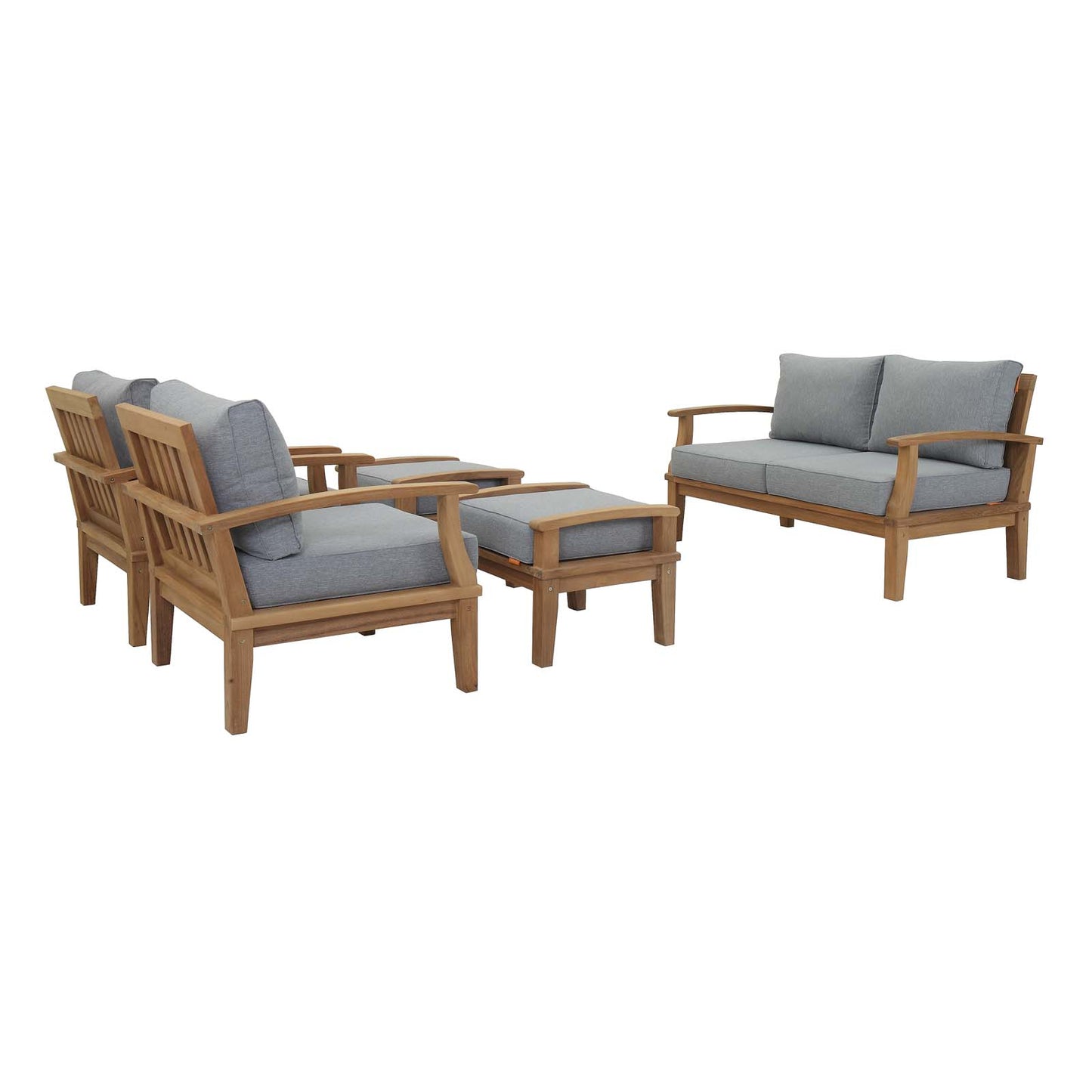Modway - Marina 5 Piece Outdoor Patio Teak Set by Modway  Outdoor Furniture Sofa Sectionals Gray - EEI-1472-NAT-GRY-SET