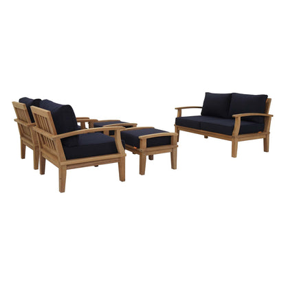 Modway - Marina 5 Piece Outdoor Patio Teak Set by Modway  Outdoor Furniture Sofa Sectionals Blue - EEI-1472-NAT-NAV-SET