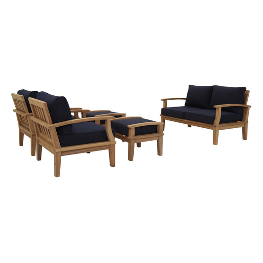 Modway - Marina 5 Piece Outdoor Patio Teak Set by Modway  Outdoor Furniture Sofa Sectionals Blue - EEI-1472-NAT-NAV-SET