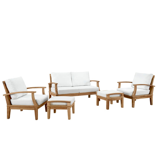 Modway - Marina 5 Piece Outdoor Patio Teak Set by Modway  Outdoor Furniture Sofa Sectionals White - EEI-1472-NAT-WHI-SET