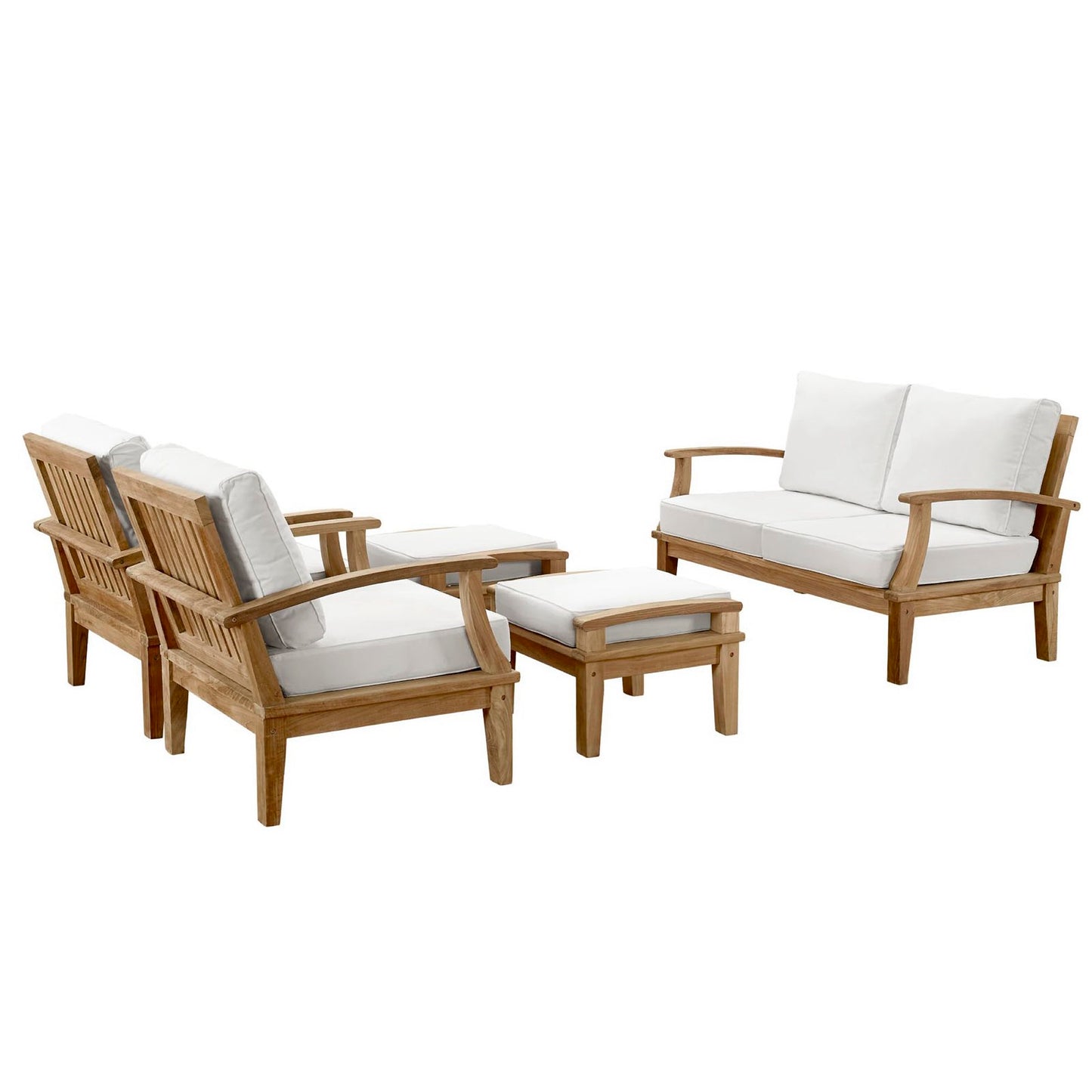 Modway - Marina 5 Piece Outdoor Patio Teak Set by Modway  Outdoor Furniture Sofa Sectionals White - EEI-1472-NAT-WHI-SET