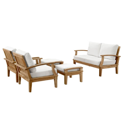 Modway - Marina 5 Piece Outdoor Patio Teak Set by Modway  Outdoor Furniture Sofa Sectionals White - EEI-1472-NAT-WHI-SET