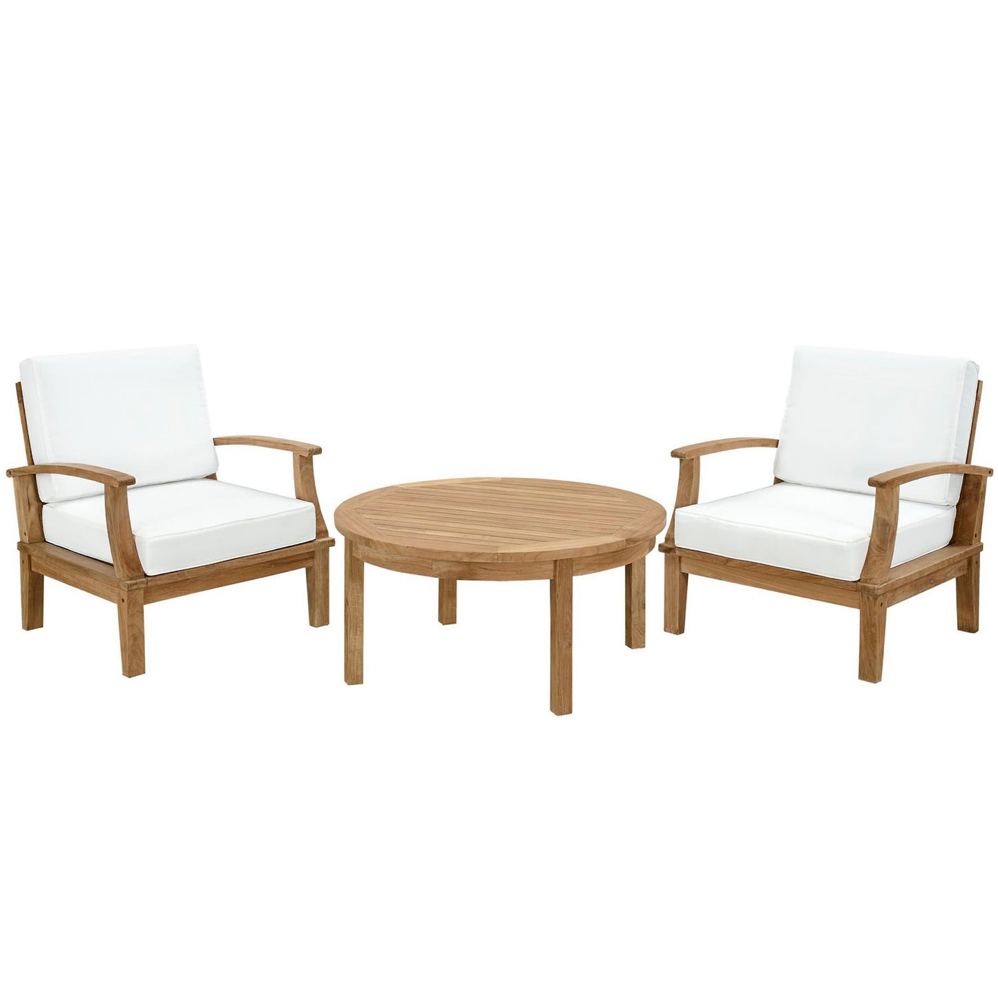 Modway - Marina 3 Piece Outdoor Patio Teak Set by Modway  Outdoor Furniture Sofa Sectionals White - EEI-1475-NAT-WHI-SET