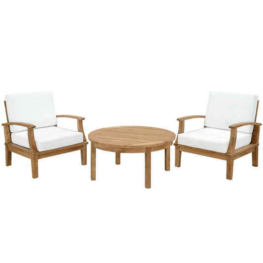 Modway - Marina 3 Piece Outdoor Patio Teak Set by Modway  Outdoor Furniture Sofa Sectionals White - EEI-1475-NAT-WHI-SET
