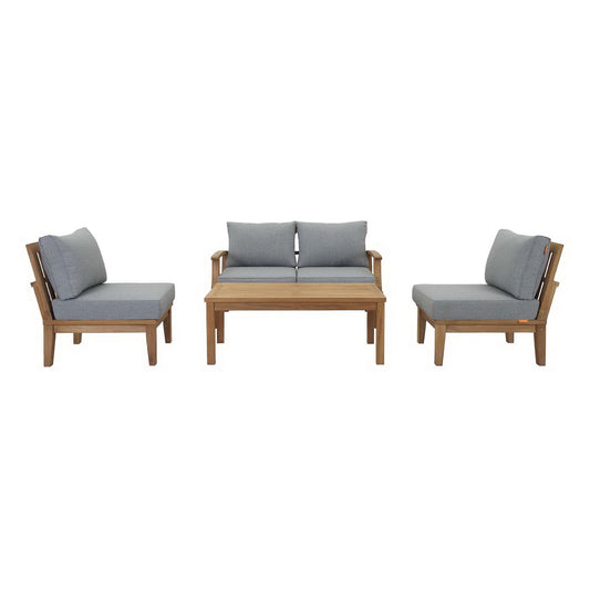 Modway - Marina 5 Piece Outdoor Patio Teak Set by Modway  Outdoor Furniture Sofa Sectionals Gray - EEI-1477-NAT-GRY-SET
