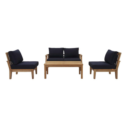 Modway - Marina 5 Piece Outdoor Patio Teak Set by Modway  Outdoor Furniture Sofa Sectionals Blue - EEI-1477-NAT-NAV-SET