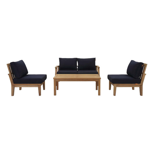 Modway - Marina 5 Piece Outdoor Patio Teak Set by Modway  Outdoor Furniture Sofa Sectionals Blue - EEI-1477-NAT-NAV-SET