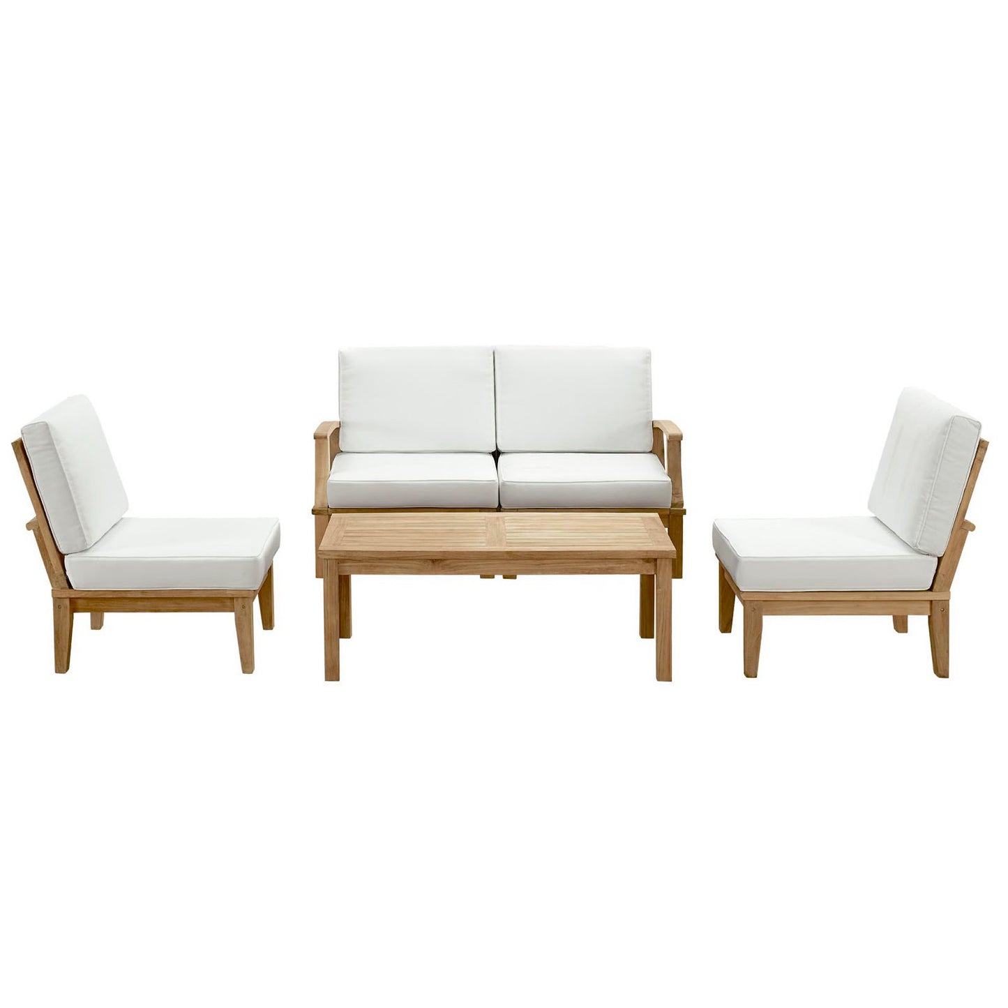 Modway - Marina 5 Piece Outdoor Patio Teak Set by Modway  Outdoor Furniture Sofa Sectionals White - EEI-1477-NAT-WHI-SET