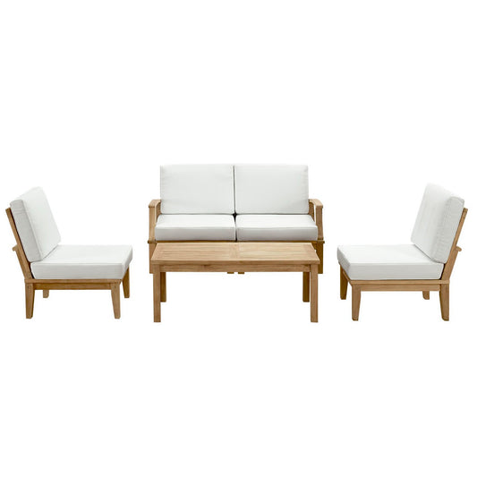 Modway - Marina 5 Piece Outdoor Patio Teak Set by Modway  Outdoor Furniture Sofa Sectionals White - EEI-1477-NAT-WHI-SET