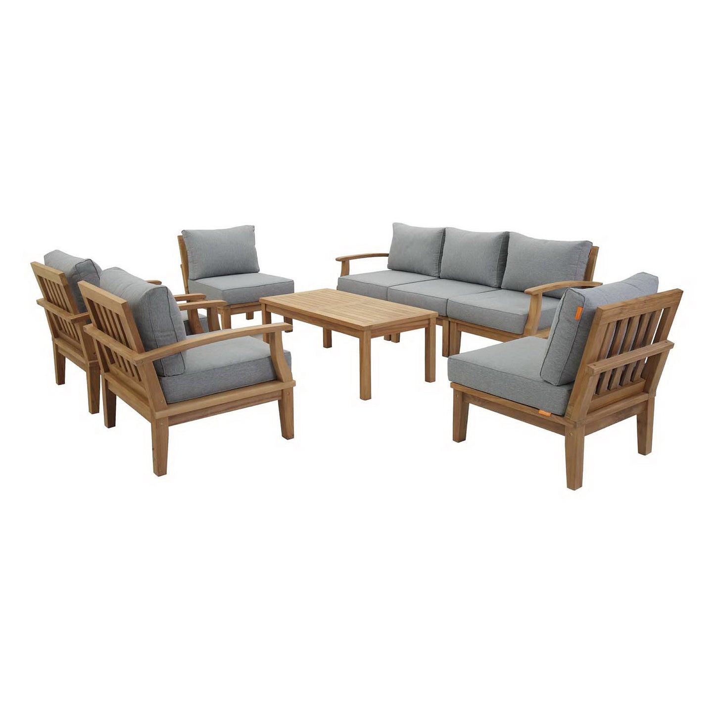 Modway - Marina 8 Piece Outdoor Patio Teak Set by Modway  Outdoor Furniture Sofa Sectionals Gray - EEI-1479-NAT-GRY-SET