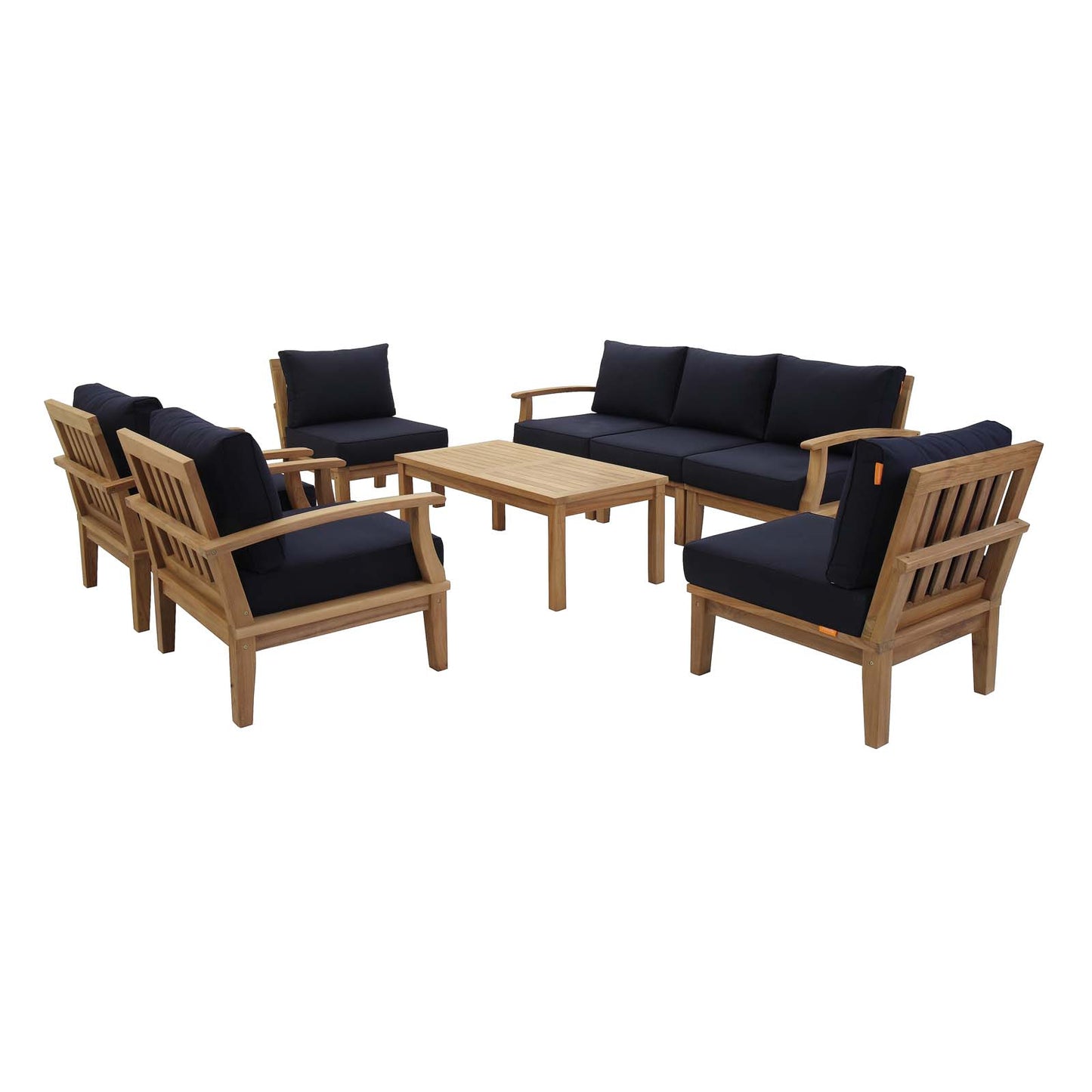 Modway - Marina 8 Piece Outdoor Patio Teak Set by Modway  Outdoor Furniture Sofa Sectionals Blue - EEI-1479-NAT-NAV-SET