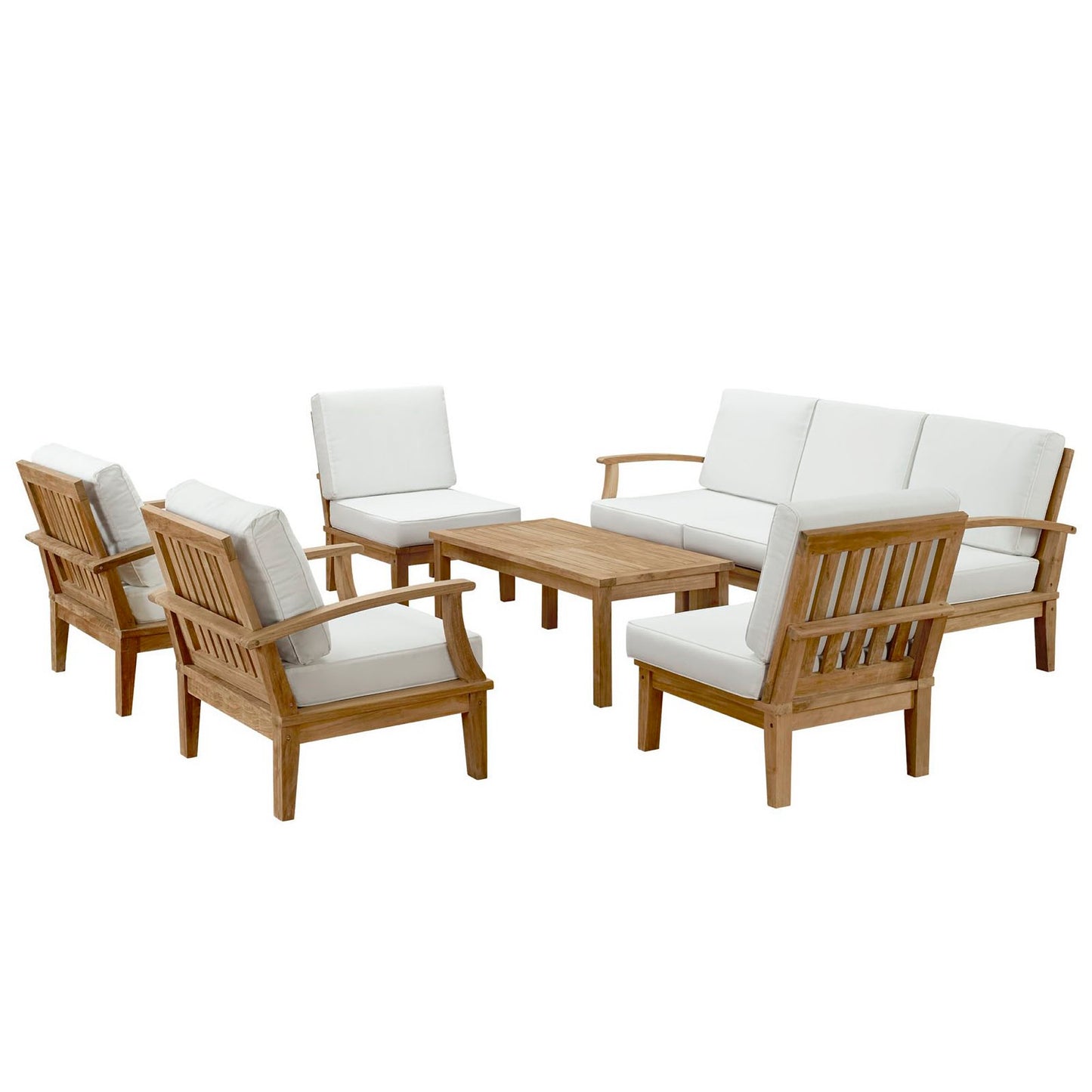 Modway - Marina 8 Piece Outdoor Patio Teak Set by Modway  Outdoor Furniture Sofa Sectionals White - EEI-1479-NAT-WHI-SET