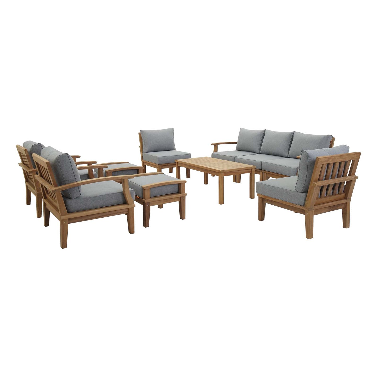 Modway - Marina 10 Piece Outdoor Patio Teak Set by Modway  Outdoor Furniture Sofa Sectionals Gray - EEI-1480-NAT-GRY-SET