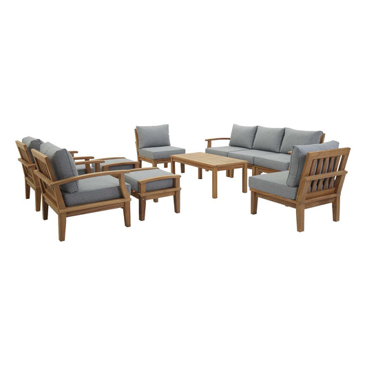 Modway - Marina 10 Piece Outdoor Patio Teak Set by Modway  Outdoor Furniture Sofa Sectionals Gray - EEI-1480-NAT-GRY-SET