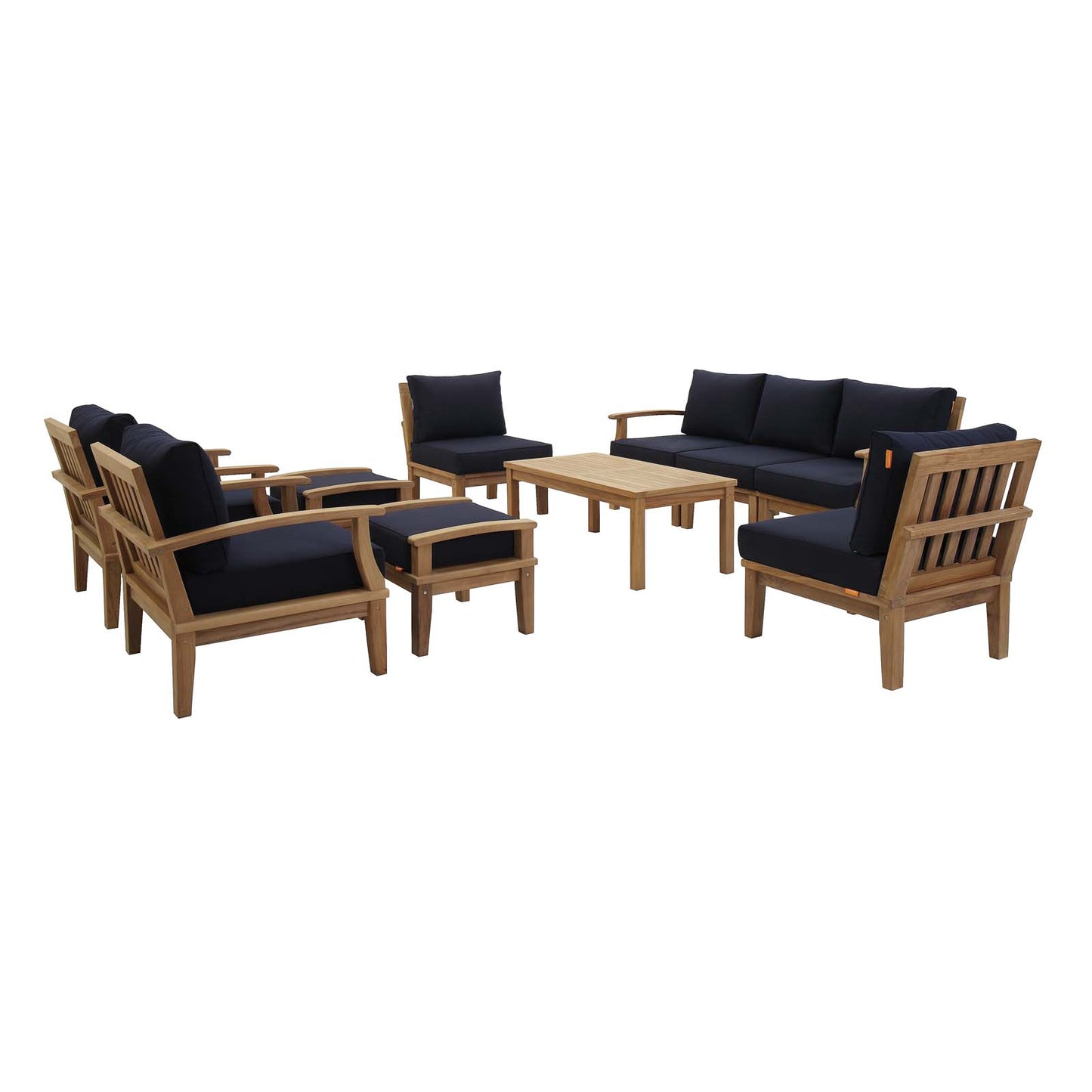 Modway - Marina 10 Piece Outdoor Patio Teak Set by Modway  Outdoor Furniture Sofa Sectionals Blue - EEI-1480-NAT-NAV-SET