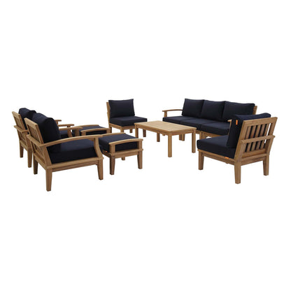 Modway - Marina 10 Piece Outdoor Patio Teak Set by Modway  Outdoor Furniture Sofa Sectionals Blue - EEI-1480-NAT-NAV-SET