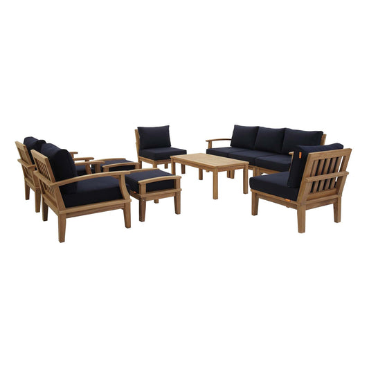 Modway - Marina 10 Piece Outdoor Patio Teak Set by Modway  Outdoor Furniture Sofa Sectionals Blue - EEI-1480-NAT-NAV-SET
