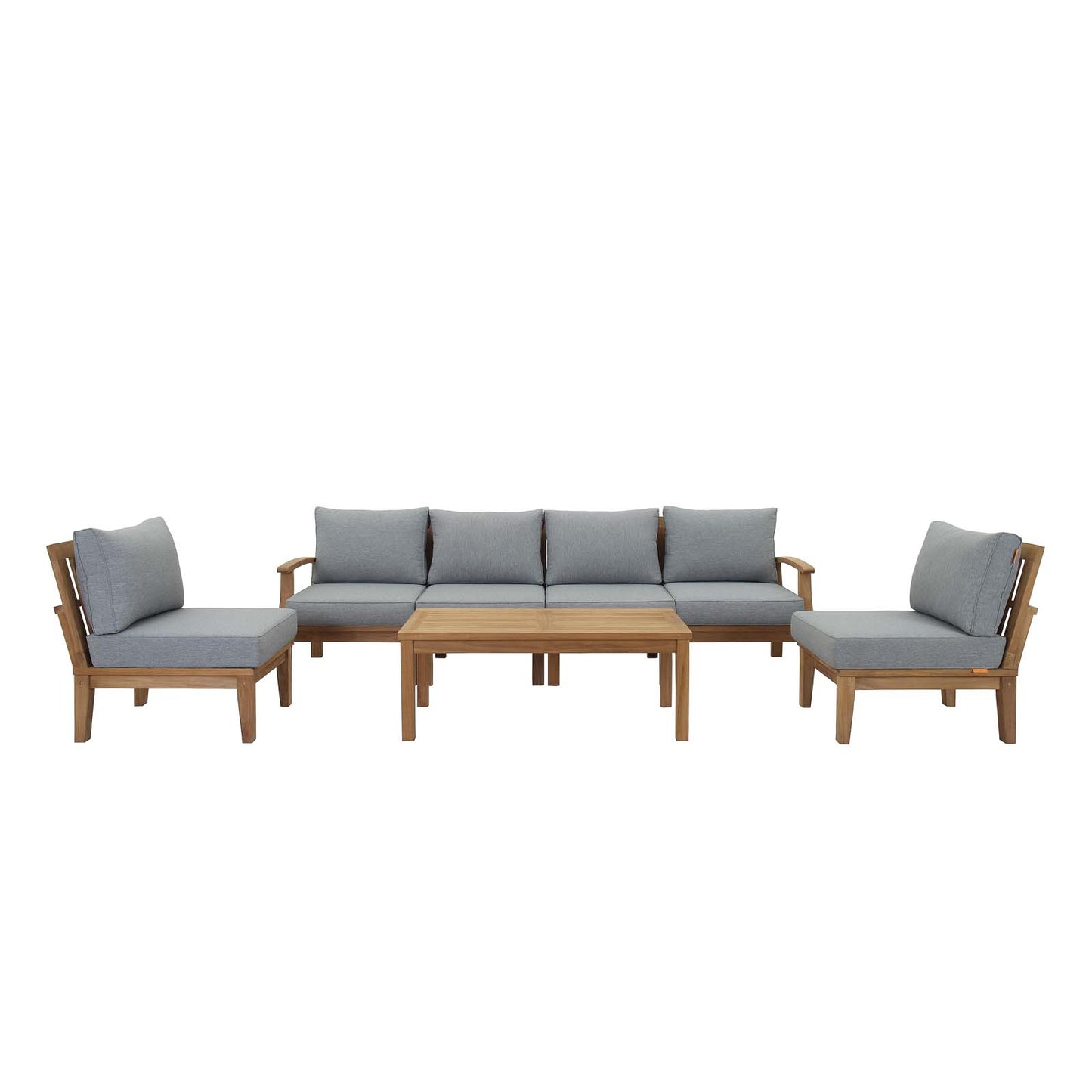Modway - Marina 7 Piece Outdoor Patio Teak Set by Modway  Outdoor Furniture Sofa Sectionals Gray - EEI-1481-NAT-GRY-SET