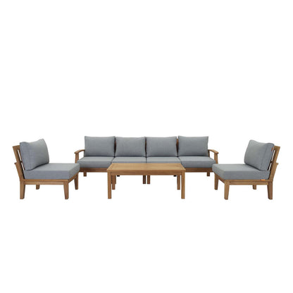 Modway - Marina 7 Piece Outdoor Patio Teak Set by Modway  Outdoor Furniture Sofa Sectionals Gray - EEI-1481-NAT-GRY-SET