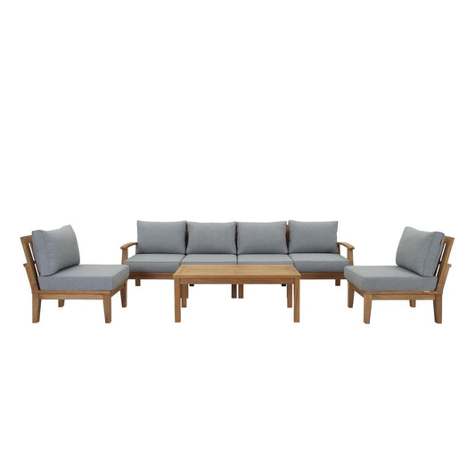 Modway - Marina 7 Piece Outdoor Patio Teak Set by Modway  Outdoor Furniture Sofa Sectionals Gray - EEI-1481-NAT-GRY-SET