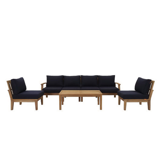 Modway - Marina 7 Piece Outdoor Patio Teak Set by Modway  Outdoor Furniture Sofa Sectionals Blue - EEI-1481-NAT-NAV-SET