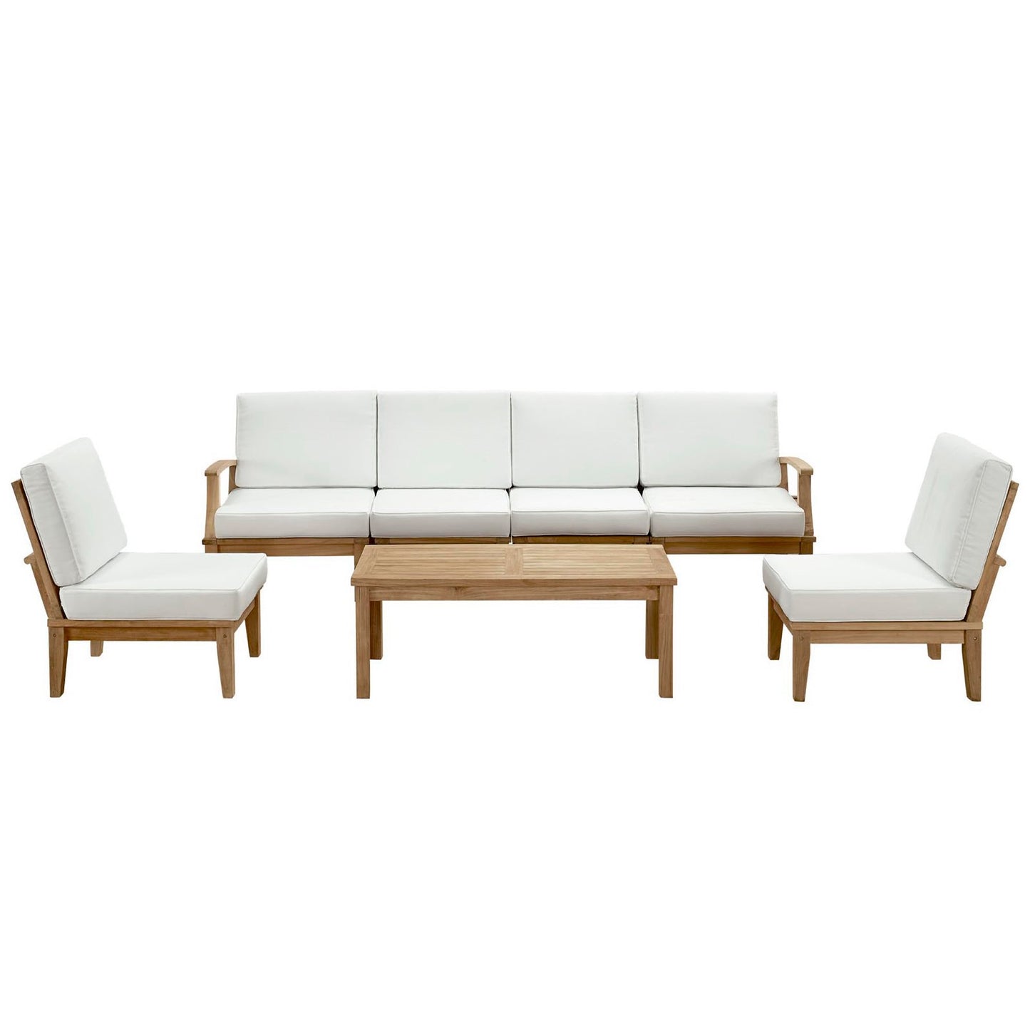 Modway - Marina 7 Piece Outdoor Patio Teak Set by Modway  Outdoor Furniture Sofa Sectionals White - EEI-1481-NAT-WHI-SET