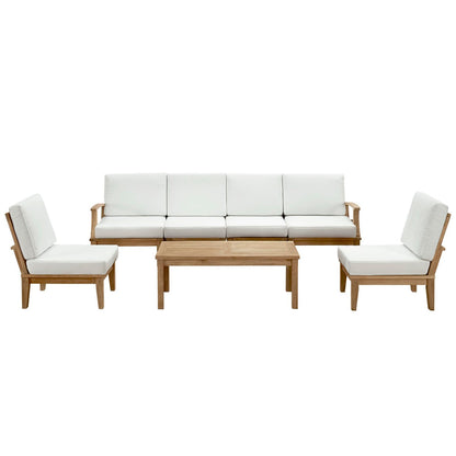 Modway - Marina 7 Piece Outdoor Patio Teak Set by Modway  Outdoor Furniture Sofa Sectionals White - EEI-1481-NAT-WHI-SET