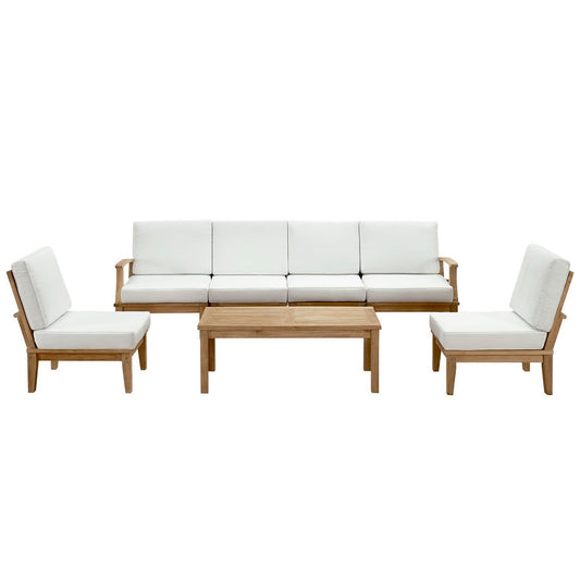 Modway - Marina 7 Piece Outdoor Patio Teak Set by Modway  Outdoor Furniture Sofa Sectionals White - EEI-1481-NAT-WHI-SET